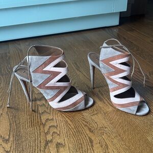 Aquazzura Pink and Tan Zigzag Heels